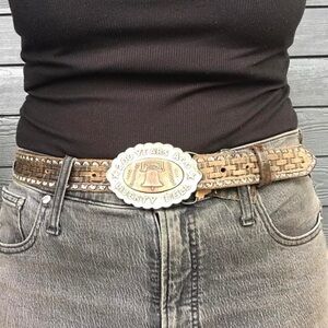 Two tone liberty bell USA belt buckle